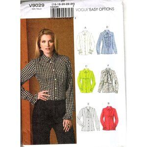 Vogue Easy Options V9029 Misses 16 to 24 Button Up Blouse Uncut Sewing Pattern